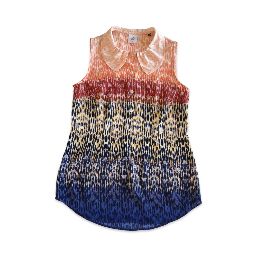 CAbi Ombre Love Blouse Sleeveless Collared Button Up Style 3078 Size XS